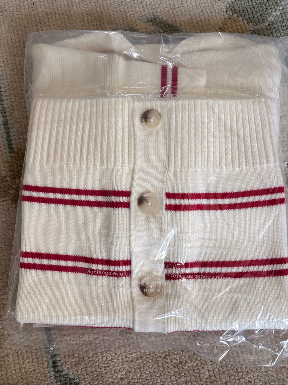 NWT Lake Pajamas Nora Cotton Cardigan in Ivory Red Stripe - Picture 3 of 3